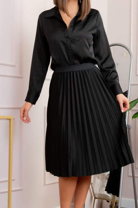 Fusta plisata Luna cu elastic in talie - Negru [2]