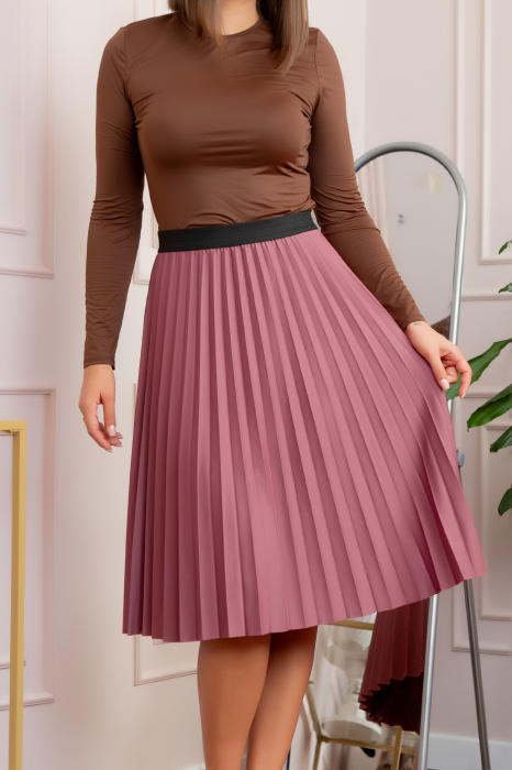 Fusta plisata Luna cu elastic in talie - Roz [2]