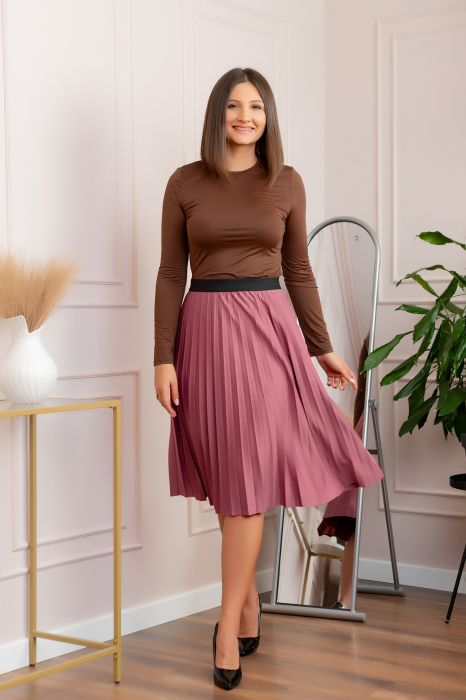 Fusta plisata Luna cu elastic in talie - Roz [3]