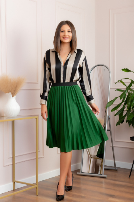 Fusta plisata Luna cu elastic in talie - Verde [3]