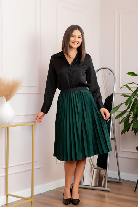 Fusta plisata Luna cu elastic in talie - Verde petrol