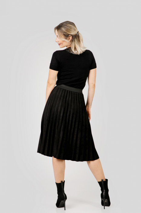 Fusta plisata neagra din piele intoarsa sintetica cu elastic in talie [3]
