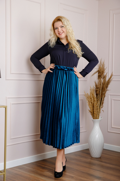Fusta plisata plus size din catifea turcoaz Valentina [3]