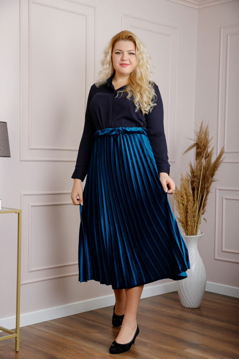 Fusta plisata plus size din catifea turcoaz Valentina [4]