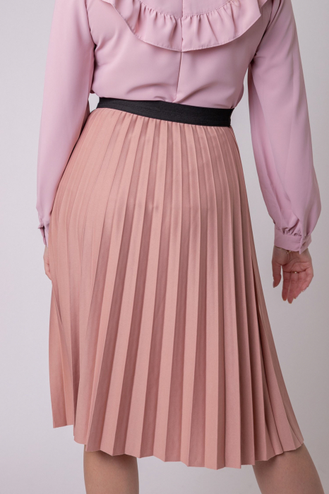 Fusta plisata Luna cu elastic in talie - Roz somon [3]
