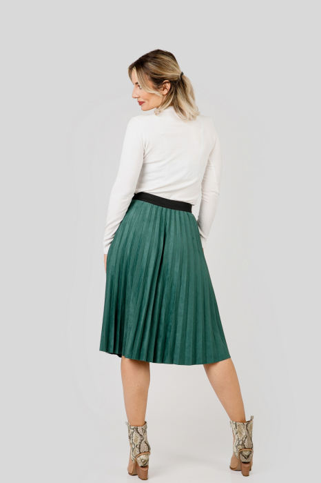 Fusta plisata verde din piele intoarsa sintetica cu elastic in talie [3]