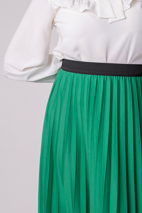 Fusta plisata Luna cu elastic in talie - Verde smarald [2]