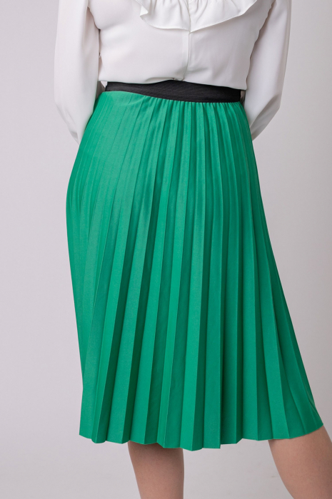 Fusta plisata Luna cu elastic in talie - Verde smarald [3]