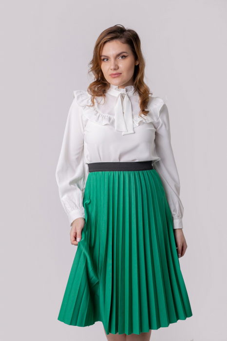 Fusta plisata Luna cu elastic in talie - Verde smarald [4]