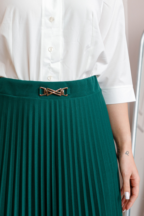 Fusta verde dama Brandy plisata midi cu talie elastica [2]