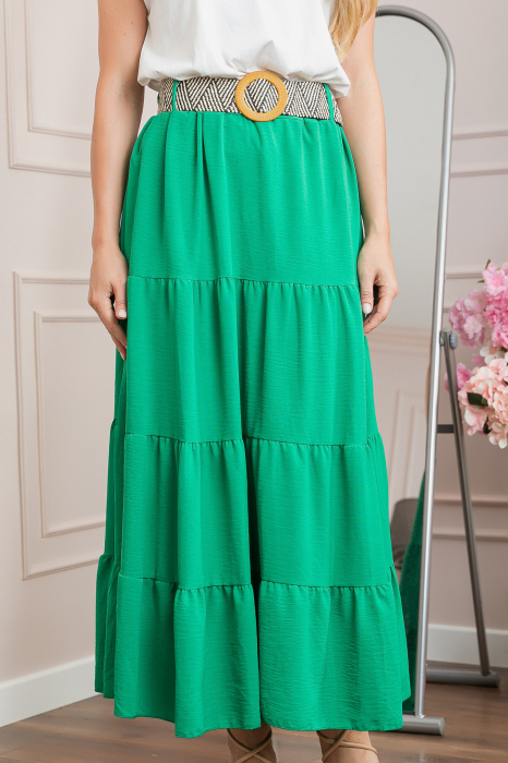 Fusta verde smarald boho chic cu volane si curea in talie [2]