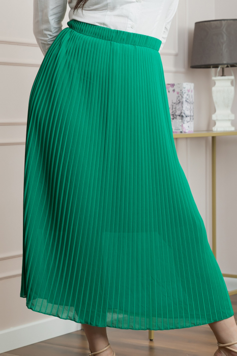 Fusta verde smarald plisata lunga din voal cu talie elastica [2]