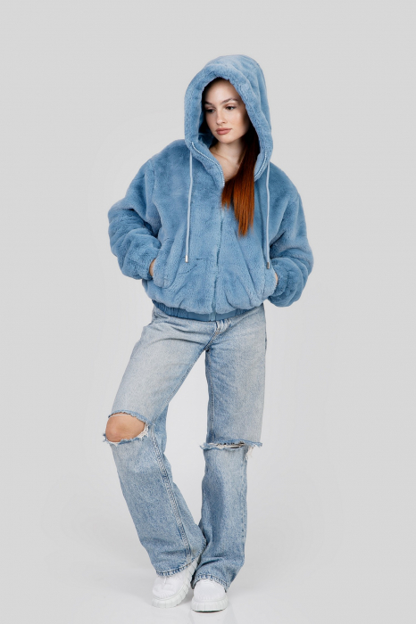 Geaca bleu din blanita sintetica cu gluga [4]