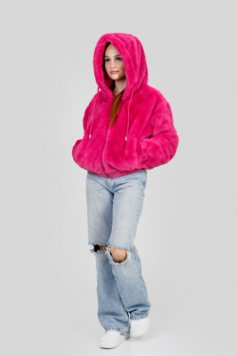 Geaca ciclam din blanita sintetica cu gluga [4]