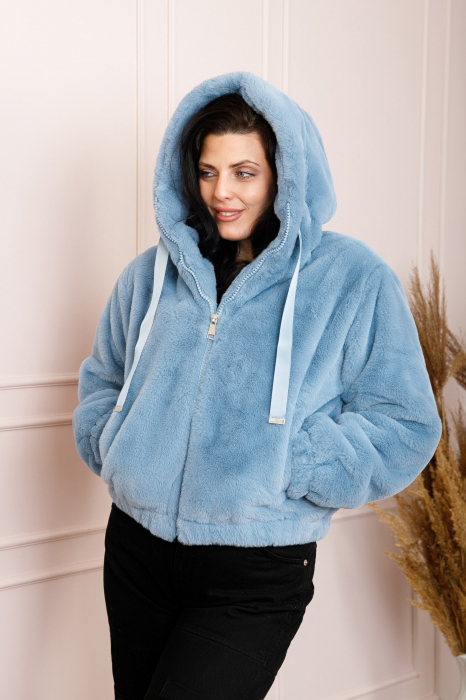 Geaca din blanita sintetica Ariana cu gluga si fermoar - Bleu [3]