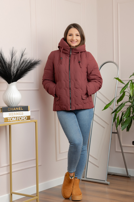 Geaca matlasata Alyssa cu gluga nedetasabila - Caramiziu [4]