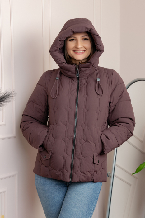 Geaca matlasata Alyssa cu gluga nedetasabila - Mov pruna [3]