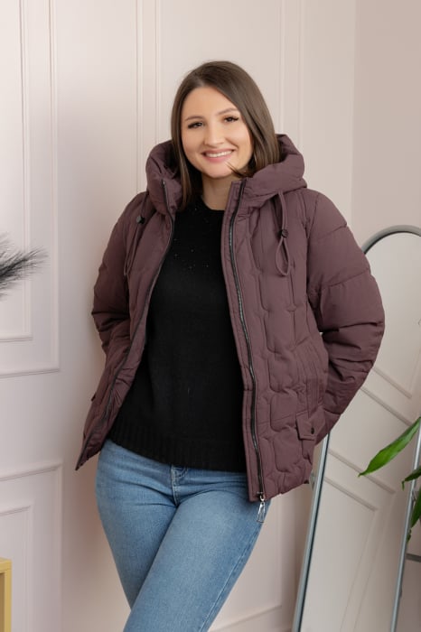 Geaca matlasata Alyssa cu gluga nedetasabila - Mov pruna [1]