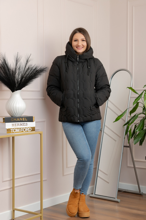 Geaca matlasata Alyssa cu gluga nedetasabila - Negru [4]