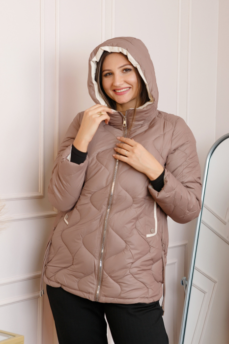 Geaca matlasata Hazel cu gluga fixa si fermoar - Maro cafeniu [3]