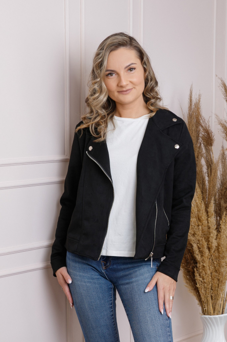 Geaca neagra din piele intoarsa sintetica cu fermoar asimetric [3]