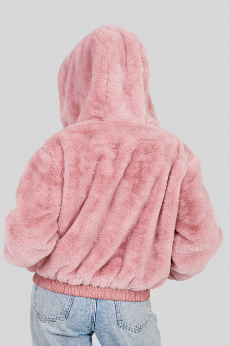 Geaca roz din blanita sintetica cu gluga [3]
