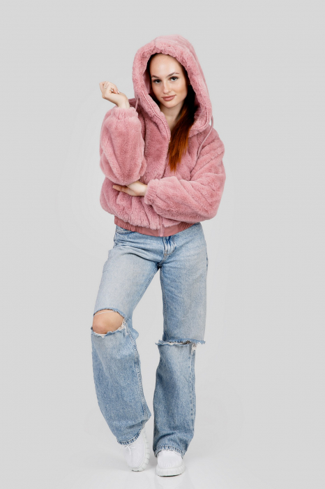 Geaca roz din blanita sintetica cu gluga [4]