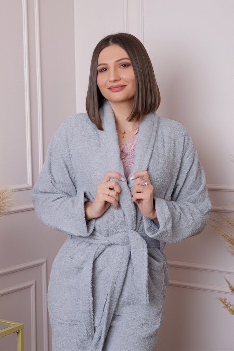 Halat dama Naomi gri cu cordon si buzunare [3]