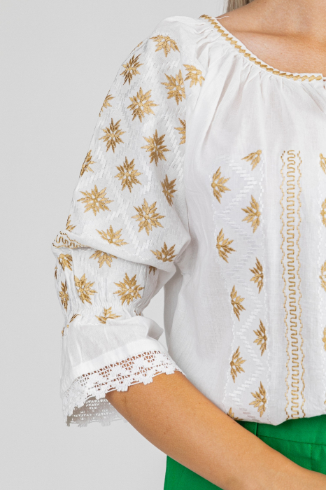 Ie traditionala alba cu motiv floral auriu Elvira [2]