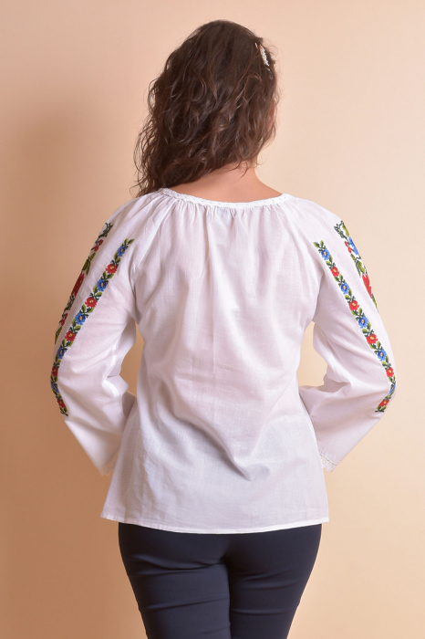 Ie traditionala alba cu motiv floral multicolor Florina [5]