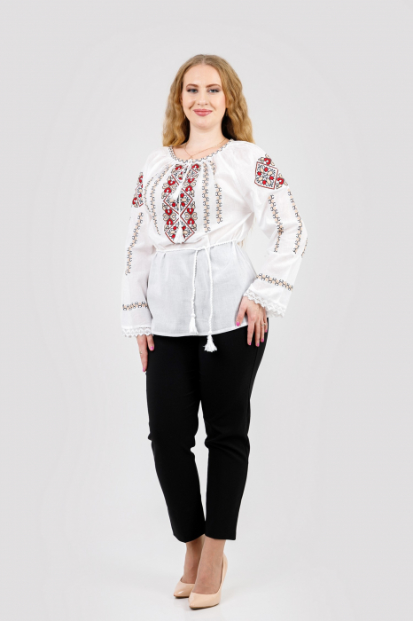 Ie traditionala alba cu motiv floral multicolor Natalia [4]