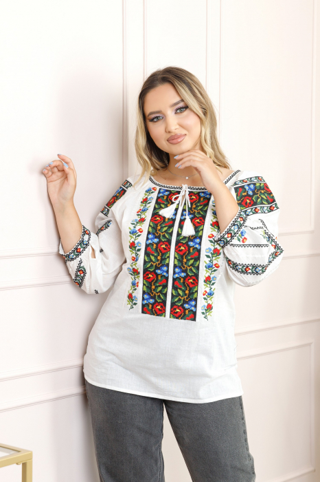Ie traditionala alba cu motiv floral multicolor Vanda 02 [3]