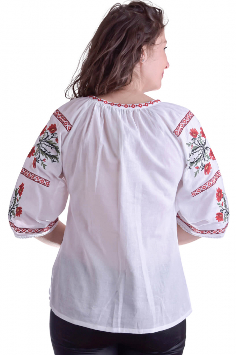 Ie traditionala alba cu motiv floral rosu Alexandra [3]