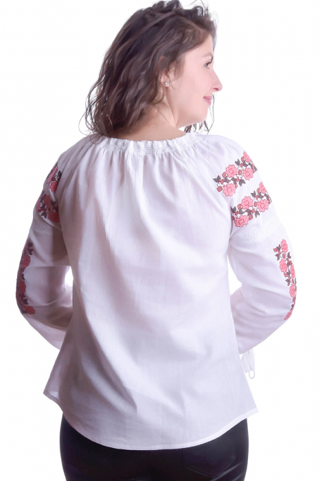 Ie traditionala alba cu motiv floral roz Valentina [3]