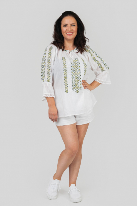 Ie traditionala alba cu motiv floral verde Selina 02 [4]