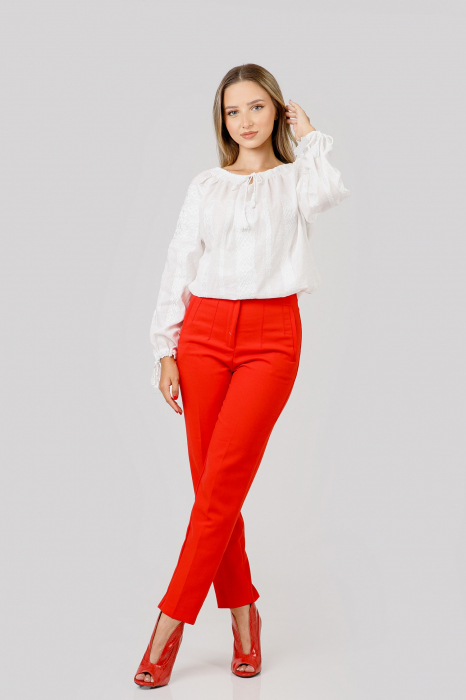 Ie traditionala alba cu motiv geometric alb Gratiela 02 [4]