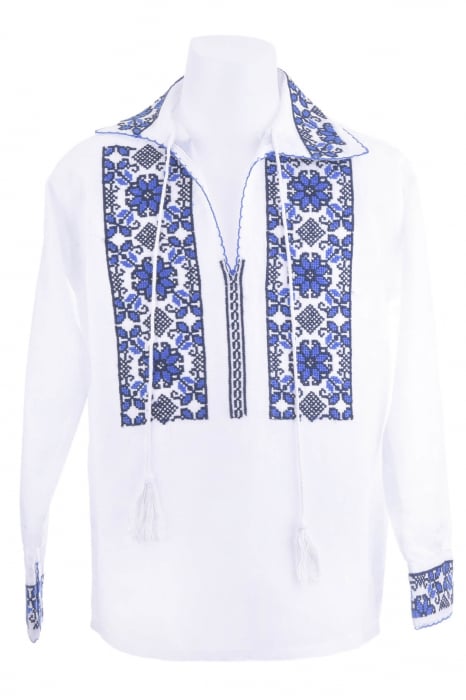 Camasa traditionala de baieti alba cu motiv floral albastru Flavius [1]