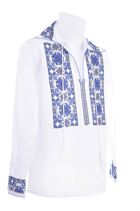 Camasa traditionala de baieti alba cu motiv floral albastru Flavius [2]