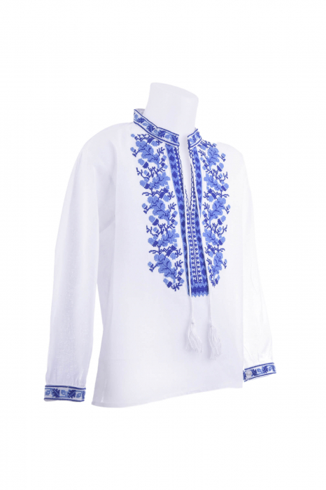 Camasa traditionala de baieti alba pentru baieti cu motiv floral albastru Pavel [2]