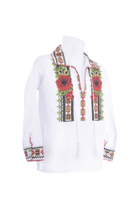 Camasa traditionala de baieti alba pentru baieti cu motiv floral rosu Valentin [2]