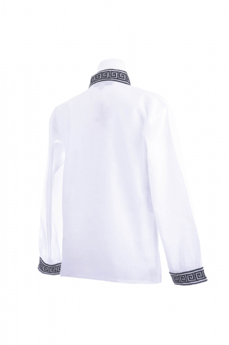 Camasa traditionala de baieti alba cu motiv geometric negru Rares 01 [3]
