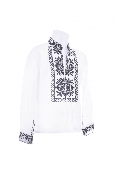 Camasa traditionala de baieti alba cu motiv geometric negru Traian [2]