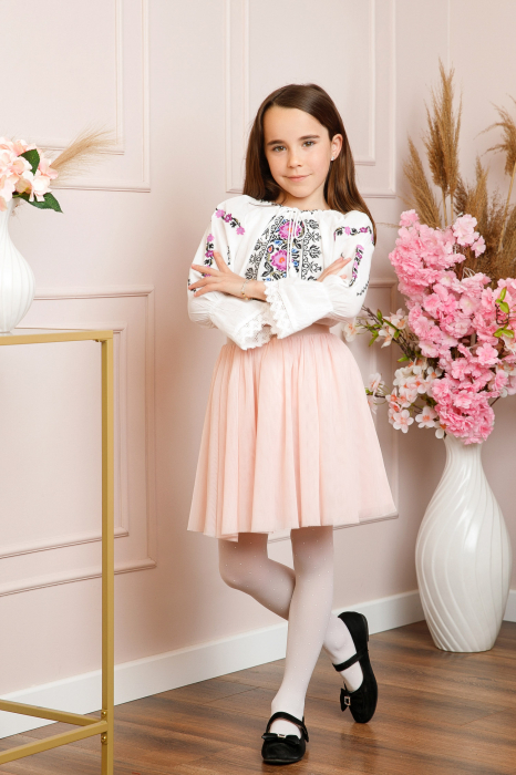 Ie traditionala alba pentru fetite cu motiv floral mov Adriela [3]