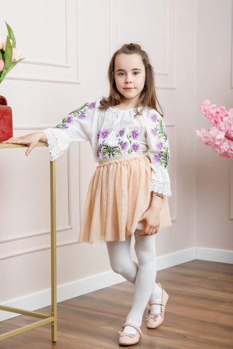 Ie traditionala alba pentru fetite cu motiv floral mov Daria 01 [4]
