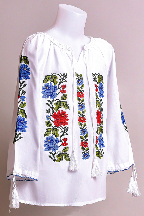 Ie traditionala alba pentru fetite cu motiv floral multicolor Anne [3]