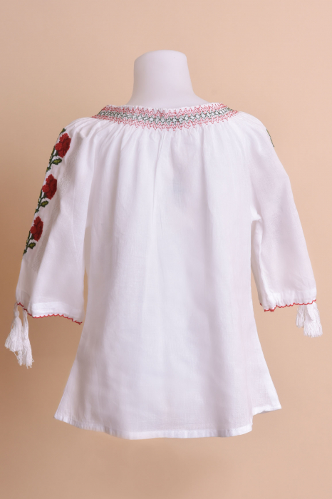 Ie traditionala alba pentru fetite cu motiv floral rosu Amina [4]