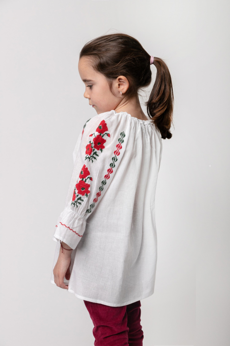Ie traditionala alba pentru fetite cu motiv floral rosu Mara [4]