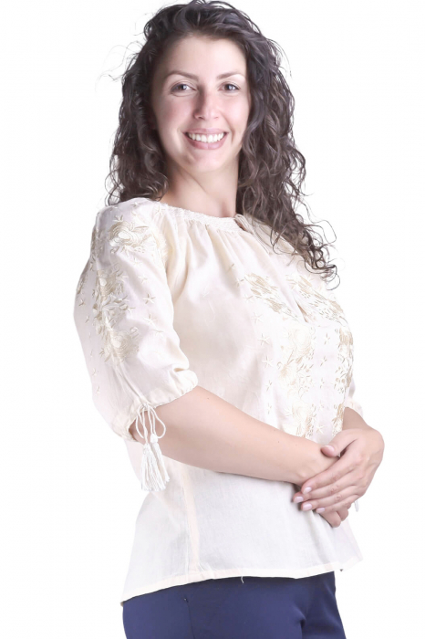 Ie traditionala crem cu motiv floral auriu Aura [2]