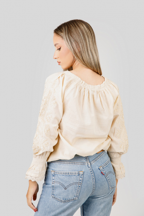 Ie traditionala crem cu motiv geometric auriu Eva 01 [3]