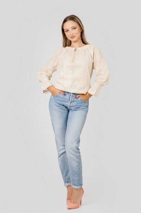 Ie traditionala crem cu motiv geometric auriu Eva 01 [4]